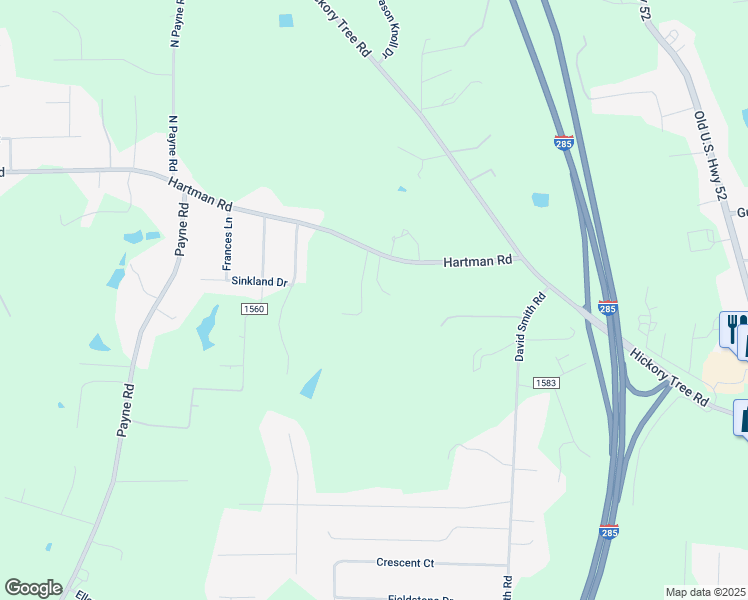 map of restaurants, bars, coffee shops, grocery stores, and more near 200 Carrington Lane in Winston-Salem