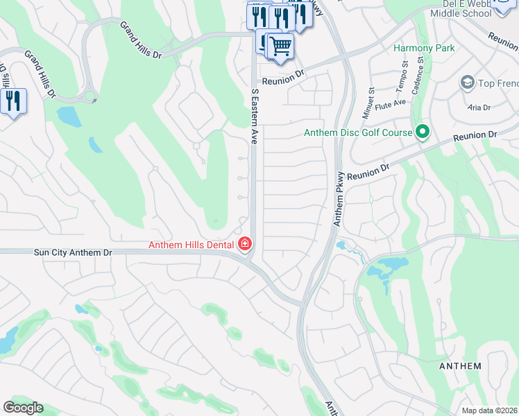map of restaurants, bars, coffee shops, grocery stores, and more near 1513 Bonner Springs Drive in Henderson