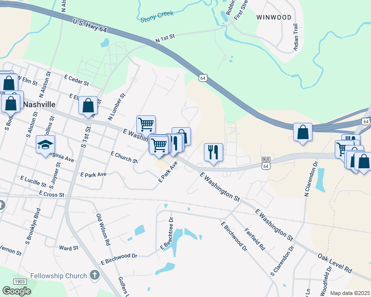 map of restaurants, bars, coffee shops, grocery stores, and more near 101-133 North Wheeless Drive in Nashville