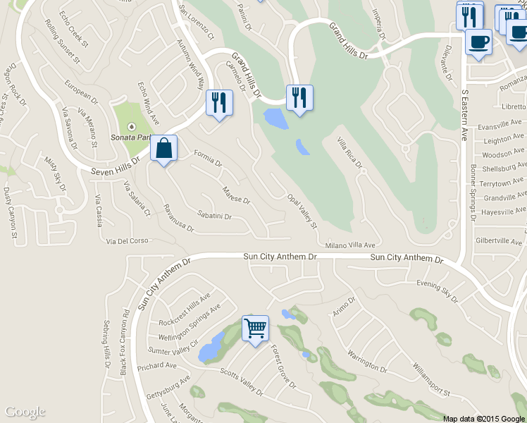 map of restaurants, bars, coffee shops, grocery stores, and more near 2886 Matese Drive in Henderson