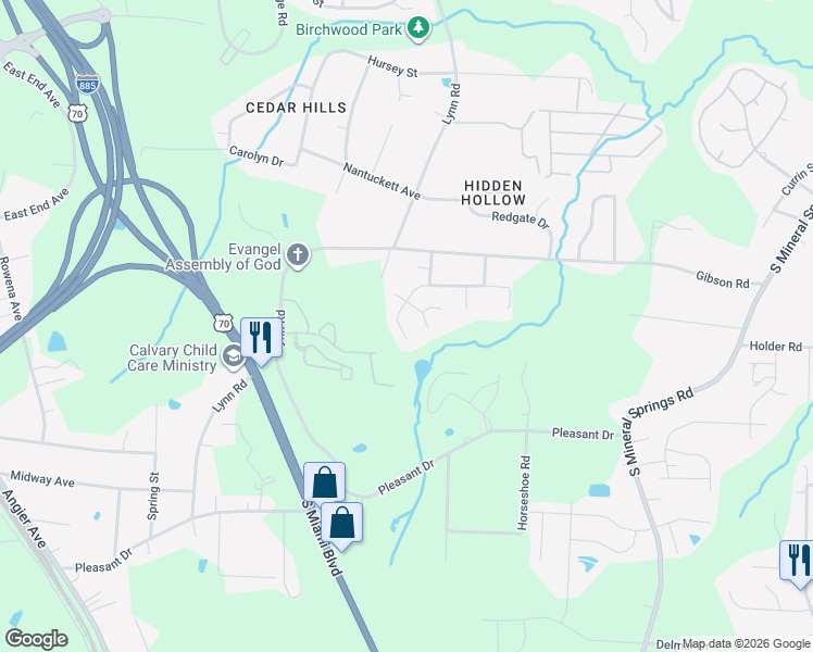 map of restaurants, bars, coffee shops, grocery stores, and more near 2914 Forrestal Drive in Durham