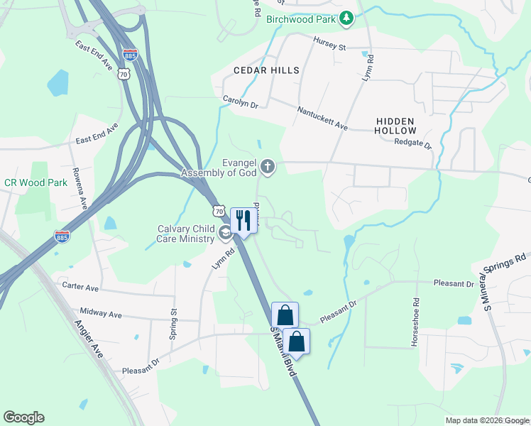 map of restaurants, bars, coffee shops, grocery stores, and more near 438 Saint John Drive in Durham