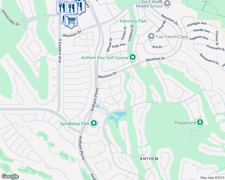 map of restaurants, bars, coffee shops, grocery stores, and more near 1 Woodshole Court in Henderson
