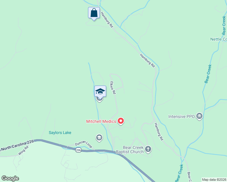 map of restaurants, bars, coffee shops, grocery stores, and more near 335 Elkins Road in Bakersville