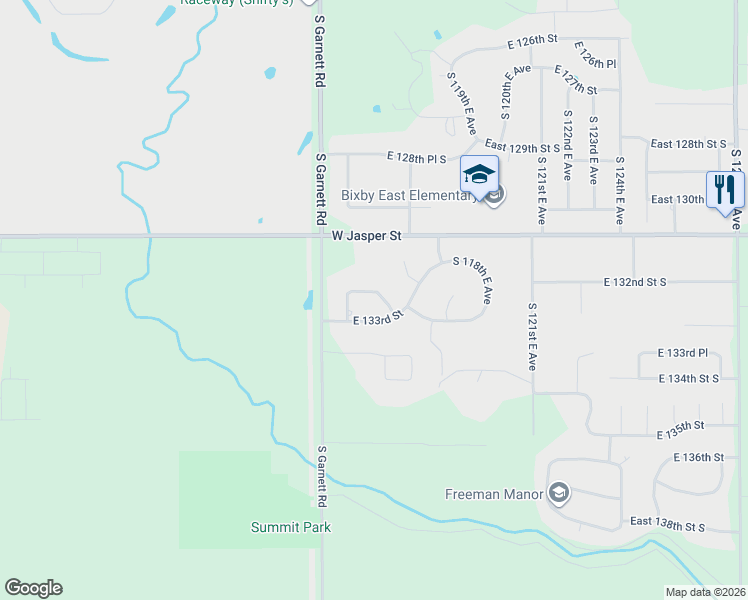 map of restaurants, bars, coffee shops, grocery stores, and more near 11408 East 132nd Place in Broken Arrow
