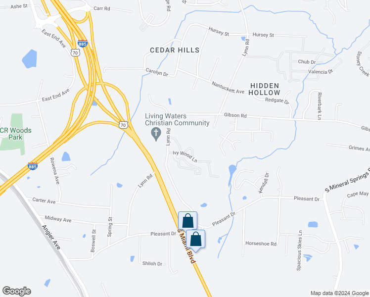 map of restaurants, bars, coffee shops, grocery stores, and more near 3109 Ivey Wood Lane in Durham