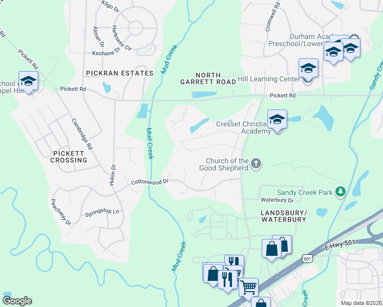 map of restaurants, bars, coffee shops, grocery stores, and more near 8 Hartley Place in Durham