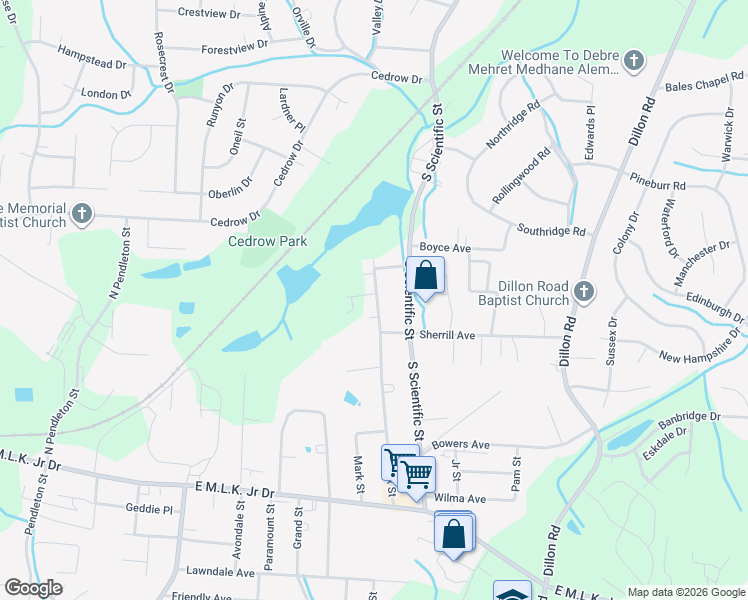 map of restaurants, bars, coffee shops, grocery stores, and more near 616 Hendrix Street in High Point