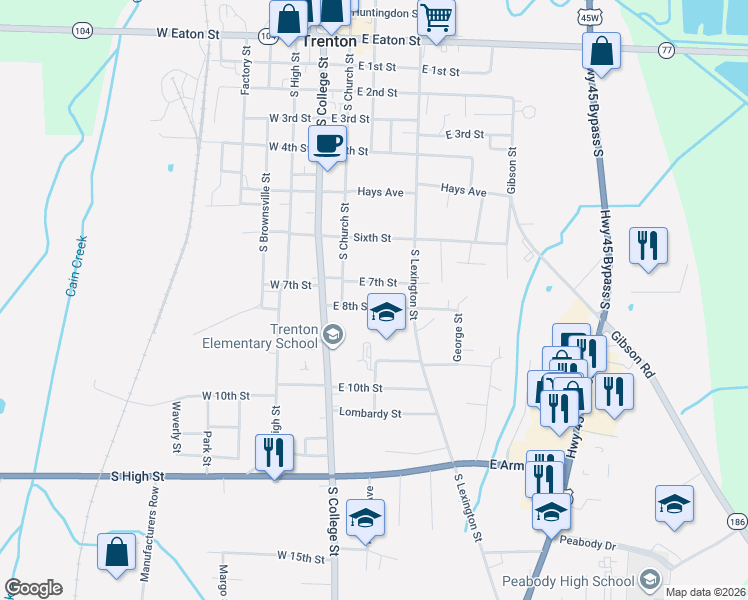 map of restaurants, bars, coffee shops, grocery stores, and more near 215 East 8th Street in Trenton
