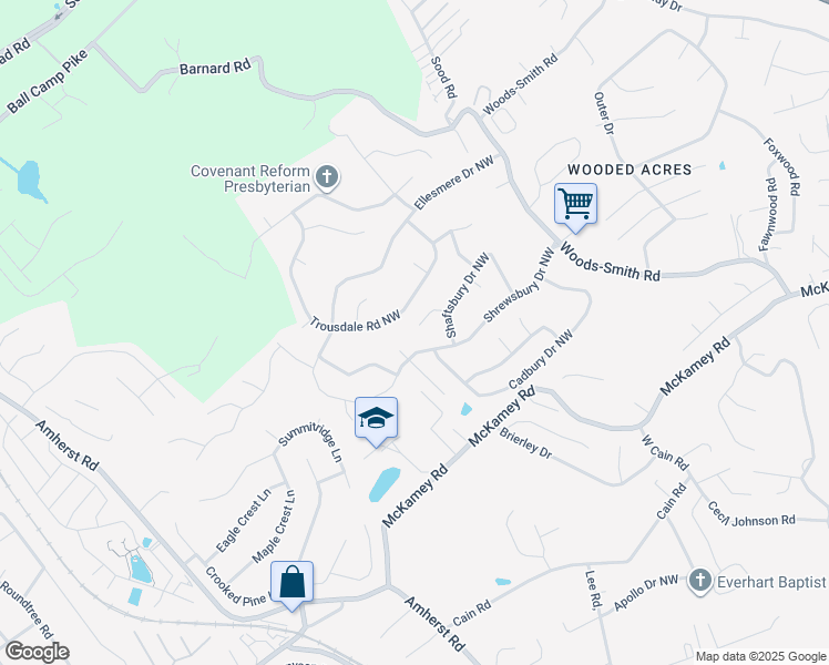 map of restaurants, bars, coffee shops, grocery stores, and more near 5622 Burbury Lane Northwest in Knoxville