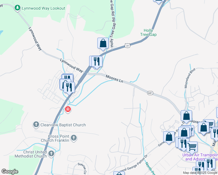 map of restaurants, bars, coffee shops, grocery stores, and more near 7007 Moores Lane in Brentwood