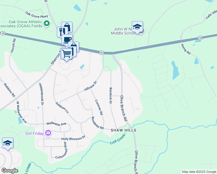 map of restaurants, bars, coffee shops, grocery stores, and more near 242 Bandock Drive in Durham