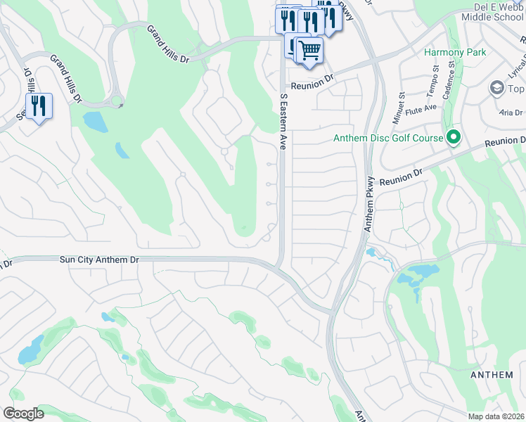 map of restaurants, bars, coffee shops, grocery stores, and more near 2607 Ragusa Court in Henderson