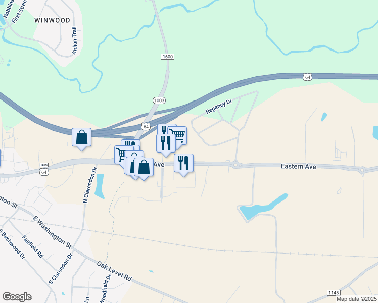 map of restaurants, bars, coffee shops, grocery stores, and more near 1210 Eastern Avenue in Nashville
