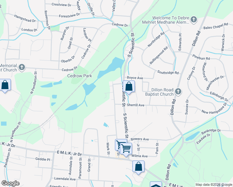map of restaurants, bars, coffee shops, grocery stores, and more near 616 Hendrix Street in High Point