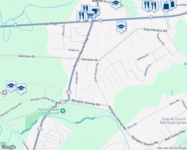 map of restaurants, bars, coffee shops, grocery stores, and more near 2701 Gray Hendrix Road in Knoxville