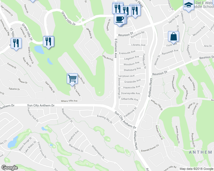 map of restaurants, bars, coffee shops, grocery stores, and more near 2607 Ragusa Court in Henderson