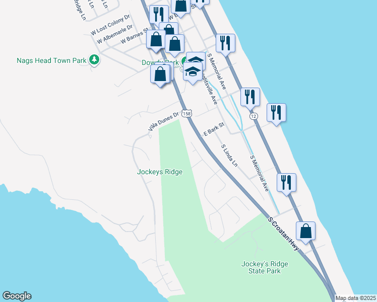 map of restaurants, bars, coffee shops, grocery stores, and more near 3316 West Dixie Arrow Circle in Kill Devil Hills