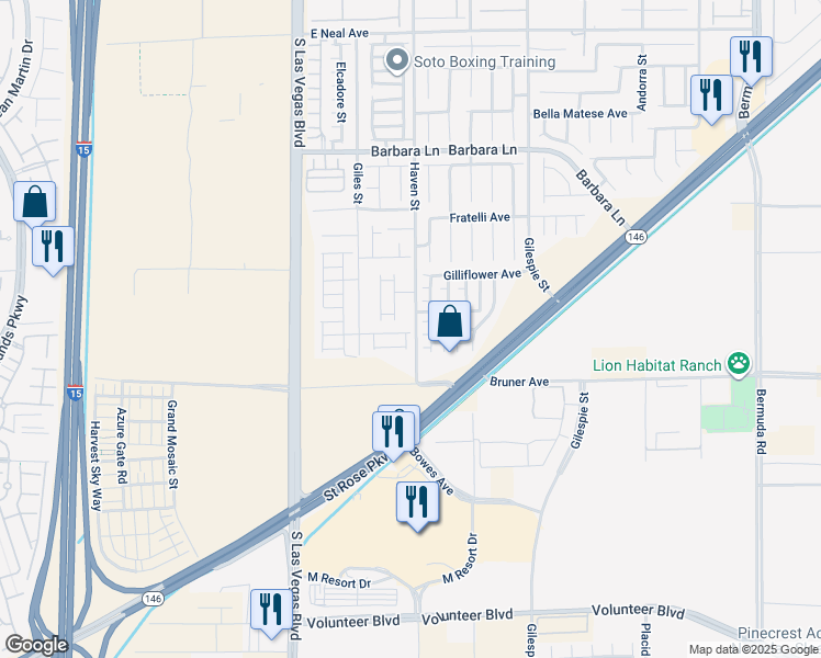 map of restaurants, bars, coffee shops, grocery stores, and more near 96 Peachtree Hill Avenue in Las Vegas