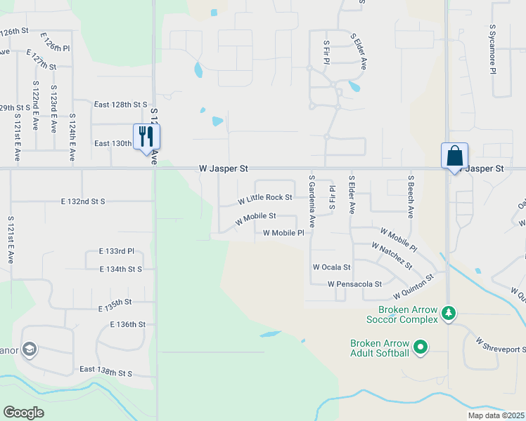 map of restaurants, bars, coffee shops, grocery stores, and more near 3104 West Mobile Street in Broken Arrow