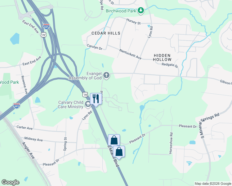 map of restaurants, bars, coffee shops, grocery stores, and more near 3127 Ivey Wood Lane in Durham