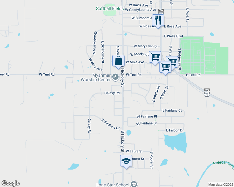 map of restaurants, bars, coffee shops, grocery stores, and more near 2410 South Independence Street in Sapulpa