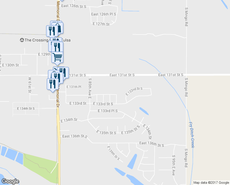 map of restaurants, bars, coffee shops, grocery stores, and more near 8629 East 132nd Street South in Bixby