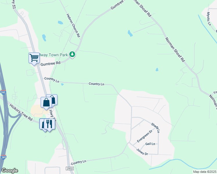 map of restaurants, bars, coffee shops, grocery stores, and more near 1253 Country Lane in Winston-Salem
