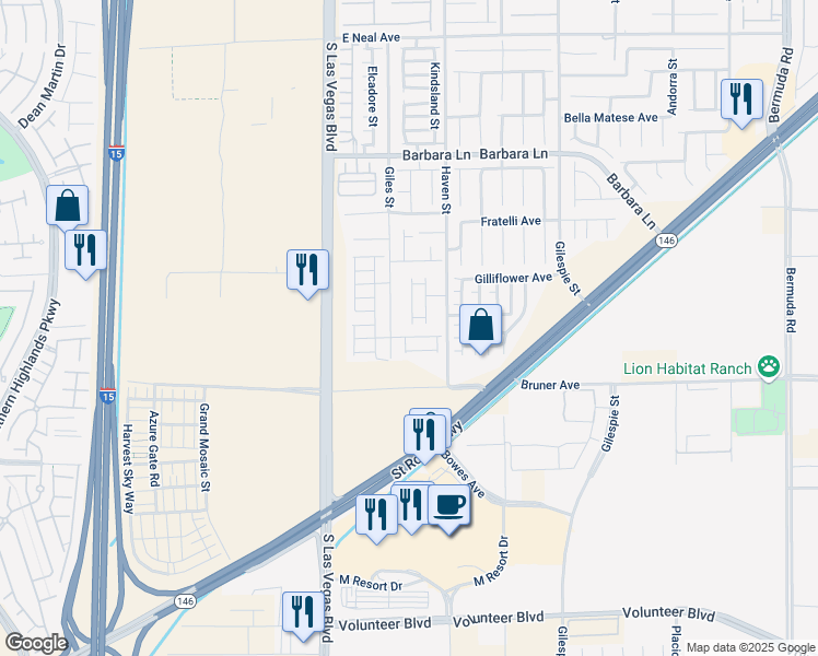 map of restaurants, bars, coffee shops, grocery stores, and more near 11995 Fairfax Ridge Street in Las Vegas