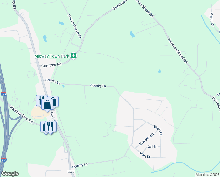 map of restaurants, bars, coffee shops, grocery stores, and more near 1253 Country Lane in Winston-Salem