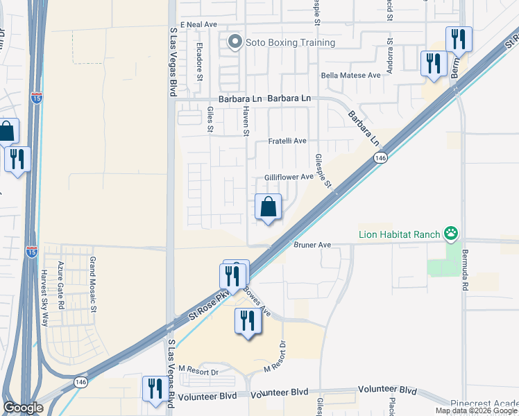 map of restaurants, bars, coffee shops, grocery stores, and more near 112 Trumphet Lilly Avenue in Las Vegas