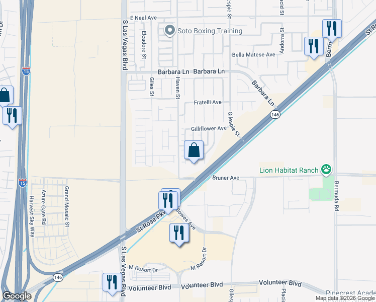 map of restaurants, bars, coffee shops, grocery stores, and more near 112 Trumphet Lilly Avenue in Las Vegas