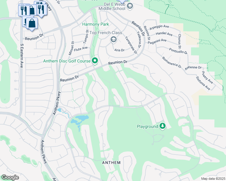 map of restaurants, bars, coffee shops, grocery stores, and more near 2 Eagle Chase Court in Henderson
