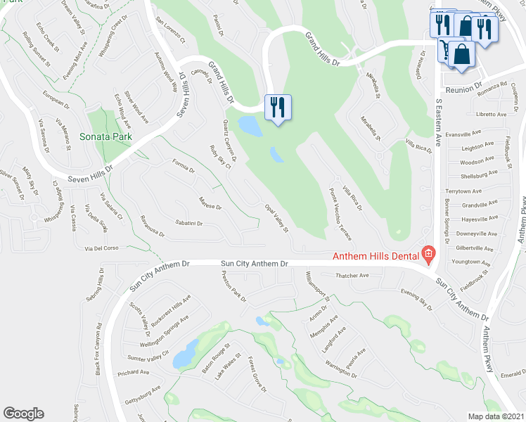 map of restaurants, bars, coffee shops, grocery stores, and more near 1369 Opal Valley Street in Henderson