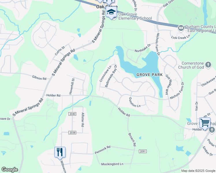 map of restaurants, bars, coffee shops, grocery stores, and more near 130 Leacroft Way in Durham