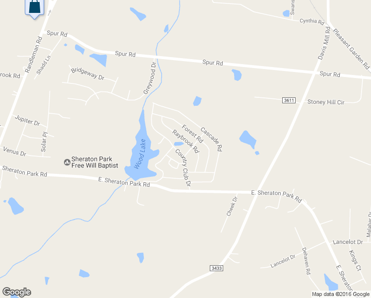 map of restaurants, bars, coffee shops, grocery stores, and more near 261 East Sheraton Park Road in Greensboro