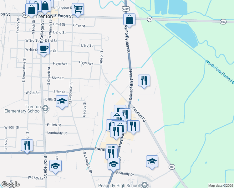 map of restaurants, bars, coffee shops, grocery stores, and more near 644 Gibson Road in Trenton