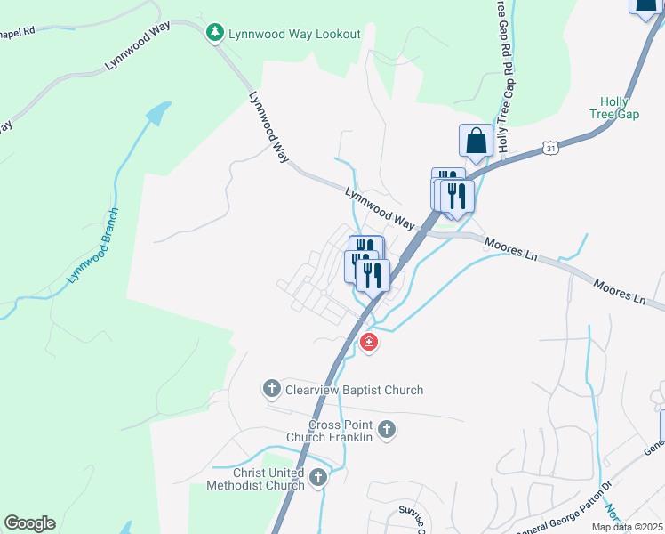 map of restaurants, bars, coffee shops, grocery stores, and more near 1309 Moher Boulevard in Franklin