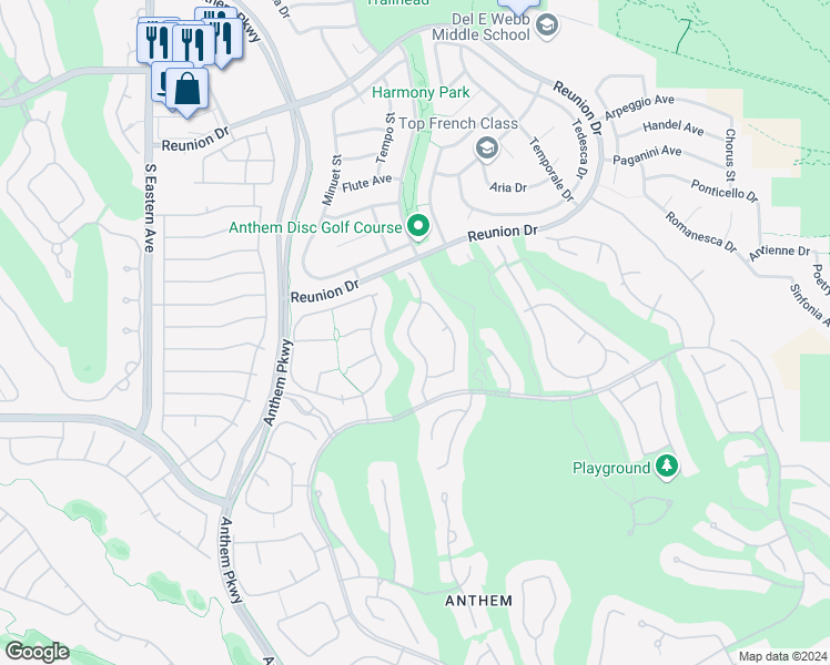 map of restaurants, bars, coffee shops, grocery stores, and more near 20 Plum Hollow Drive in Henderson