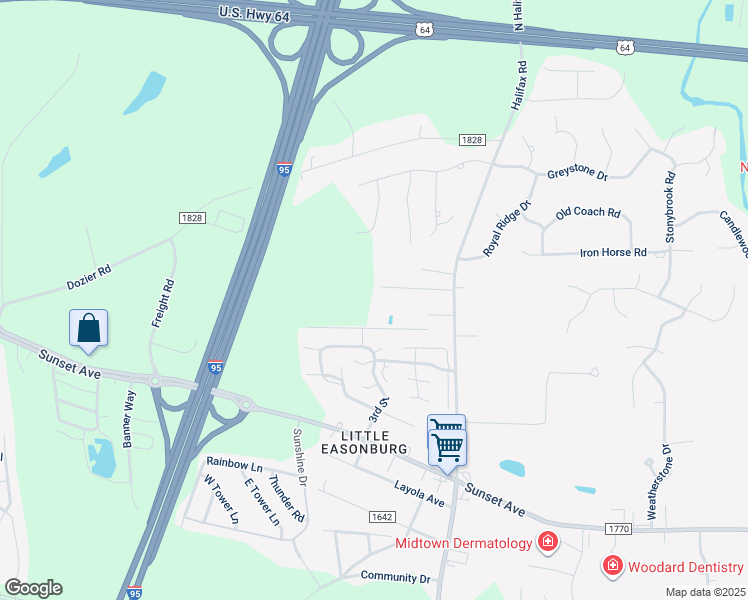 map of restaurants, bars, coffee shops, grocery stores, and more near North Halifax Road in WESLEYAN COL
