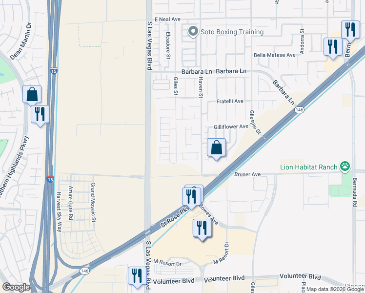 map of restaurants, bars, coffee shops, grocery stores, and more near 12017 Lewiston Street in Las Vegas