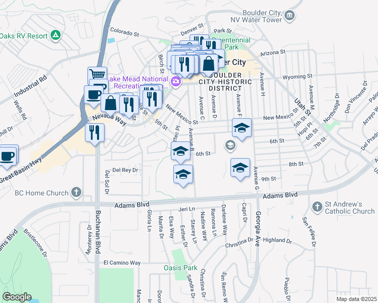 map of restaurants, bars, coffee shops, grocery stores, and more near in Boulder City