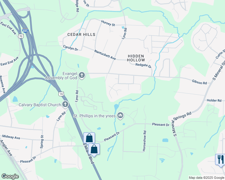 map of restaurants, bars, coffee shops, grocery stores, and more near 2924 Forrestal Drive in Durham
