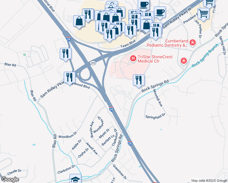 map of restaurants, bars, coffee shops, grocery stores, and more near 600 Great Circle in Smyrna