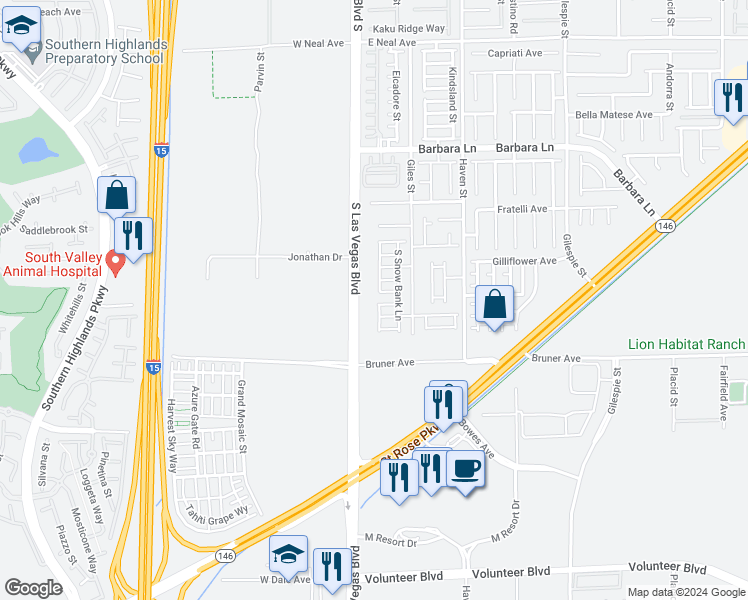 map of restaurants, bars, coffee shops, grocery stores, and more near 20 Manor Hill Avenue in Las Vegas