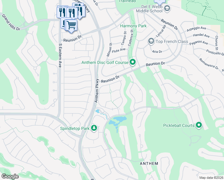 map of restaurants, bars, coffee shops, grocery stores, and more near 1 Woodshole Court in Henderson