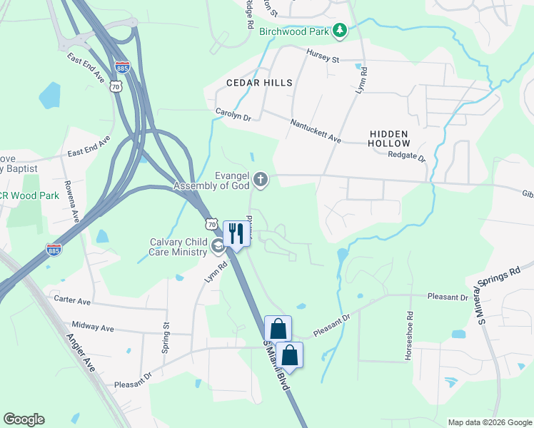map of restaurants, bars, coffee shops, grocery stores, and more near 438 Saint John Drive in Durham