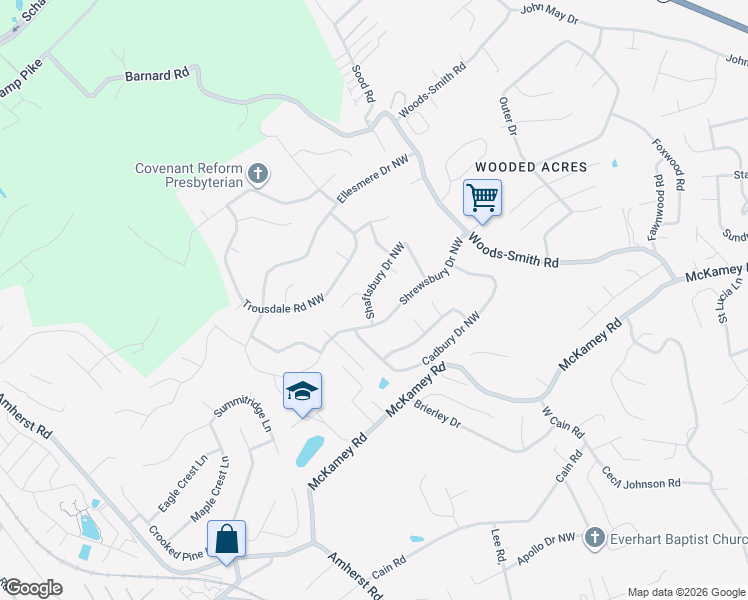map of restaurants, bars, coffee shops, grocery stores, and more near 6509 Shaftsbury Drive Northwest in Knoxville