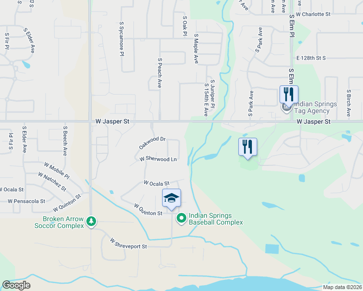 map of restaurants, bars, coffee shops, grocery stores, and more near 8413 South Willow Springs Court in Broken Arrow