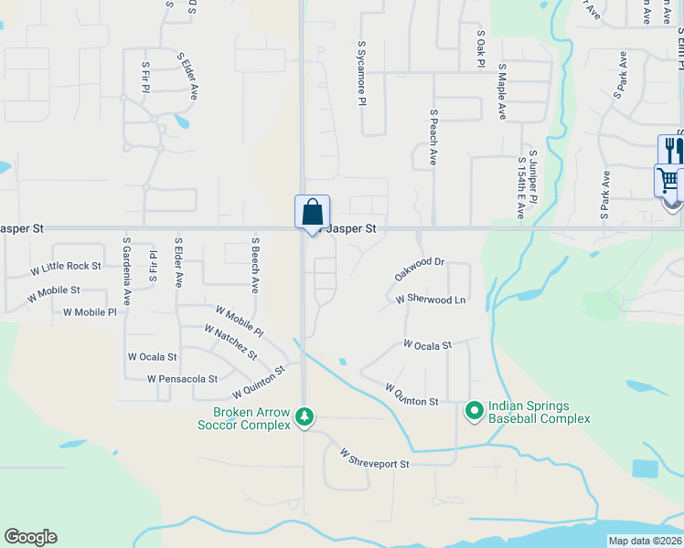 map of restaurants, bars, coffee shops, grocery stores, and more near 8417 Shadowood Avenue in Broken Arrow